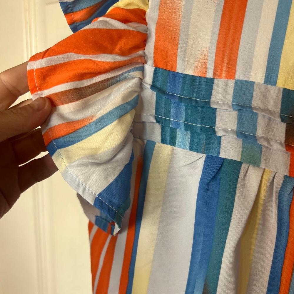 Colorful Striped Ruffle Sleeve Top - Picture 2 of 10